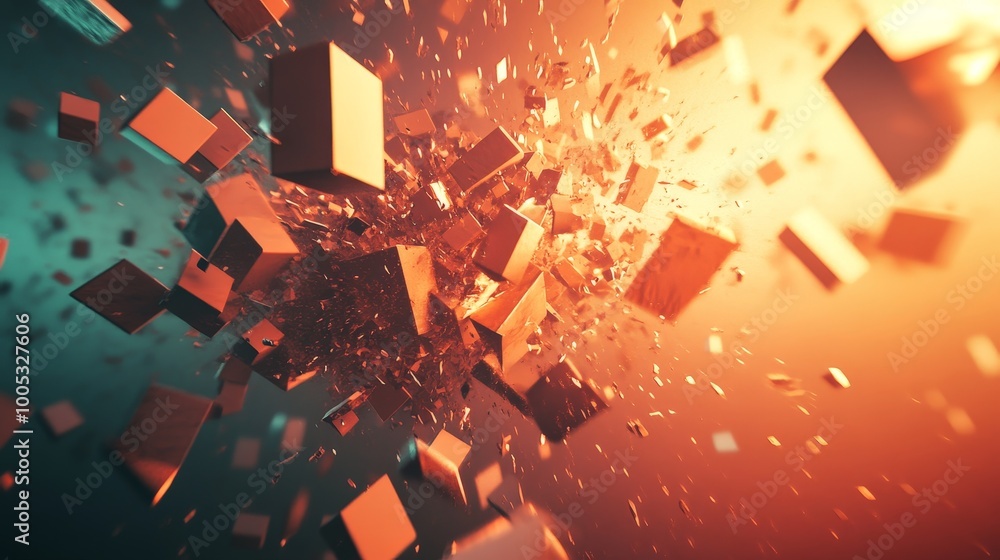 Aufkleber 3d render of an abstract geometric background with explosive energy, showcasing a crushing surface f