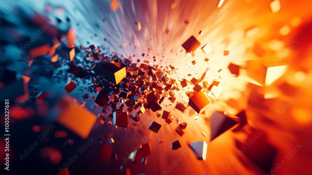 Poster 3d render of an abstract geometric background with explosive energy, showcasing a crushing surface f