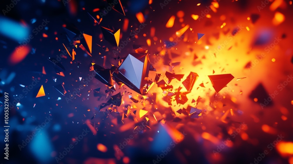 Poster 3d render of an abstract geometric background with explosive energy, showcasing a crushing surface f