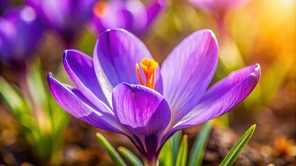 Vibrant purple crocus flower in full bloom, spring, nature, plant, beautiful, blossom, garden,...