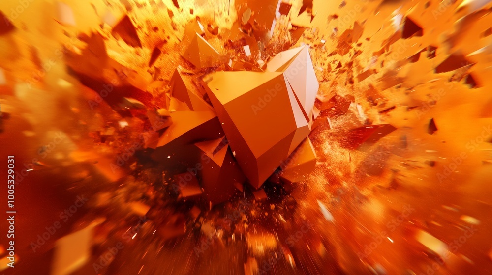 Poster 3d render of an intense geometric explosion, featuring a background with a powerful design and a cru