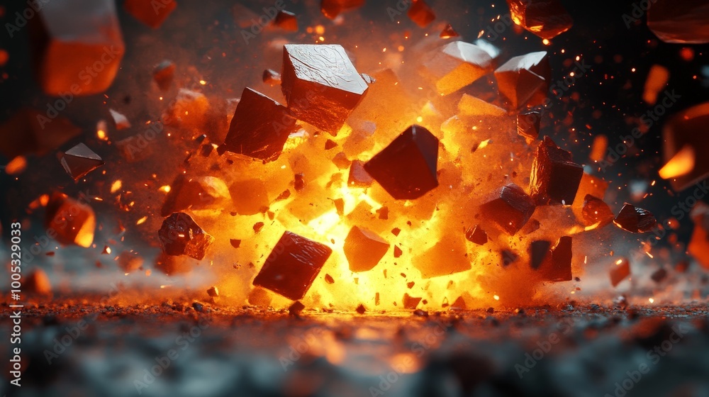 Poster 3d render of an intense geometric explosion, featuring a background with a powerful design and a cru