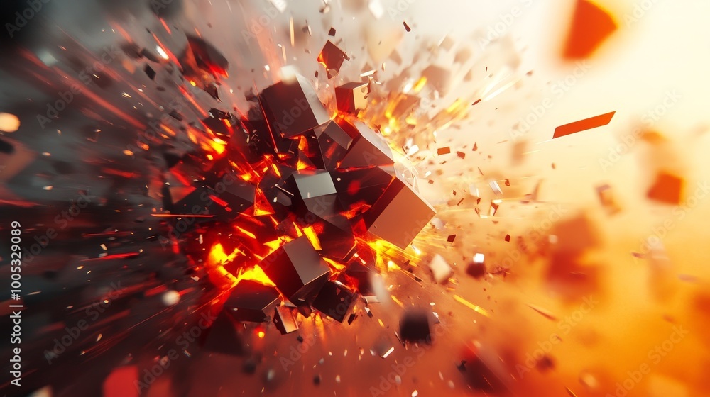 Poster 3d render of an intense geometric explosion, featuring a background with a powerful design and a cru