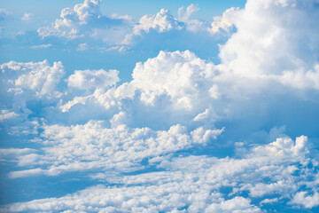 Sky with white cloud. Beauty white cloudy on blue sky with soft sun light, Nature view soft white clouds on pastel blue sky background