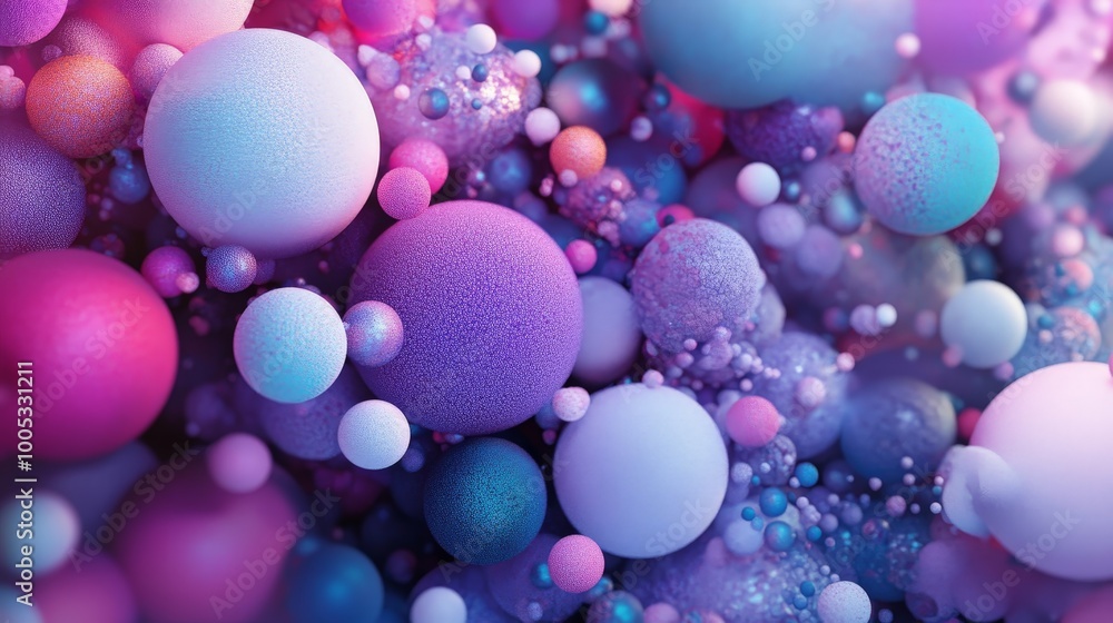 Poster 3d render showcasing a cluster of abstract spheres with varying sizes and colors, arranged in a visu