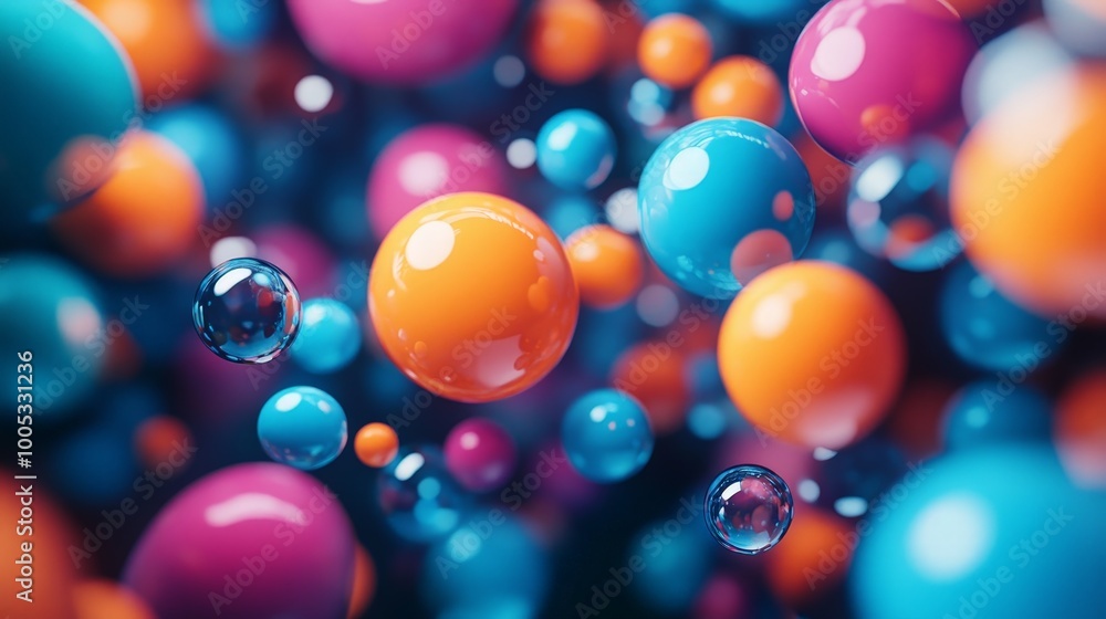 Poster 3d render showcasing a cluster of abstract spheres with varying sizes and colors, arranged in a visu