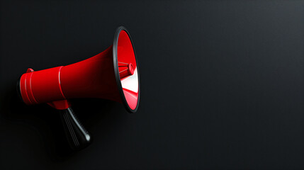 A red megaphone on a black background with copy space for text for Black Friday event.
