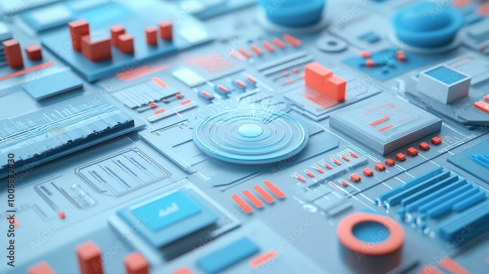 Poster 3d render showcasing seo optimization with web analytics, marketing metrics, and data visualization 