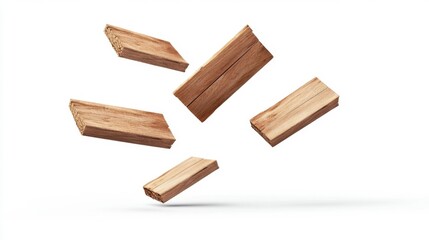 Wooden Blocks Floating in Mid-Air Isolated on White Generative AI