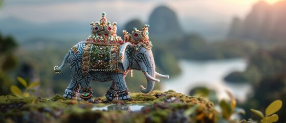 Ornate White Elephant with Royal Costume