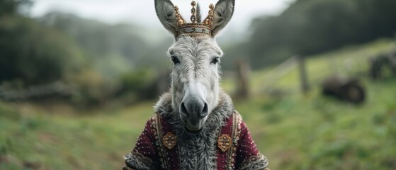 Fototapeta premium Royal Donkey in Regal Attire Surrounded by Nature