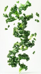 Floating Kale Leaves on White Background Generative AI