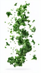 Fresh Green Kale Leaves Floating Generative AI