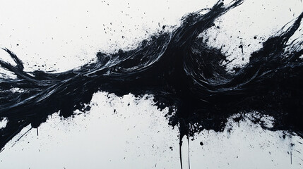 abstract black ink splatter on white background - dramatic, art, texture, minimalist