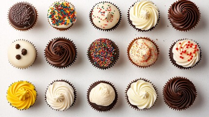 Colorful Cupcakes Arranged on White Background
