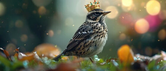 Obraz premium White Pipit in a King Costume Surrounded by Nature