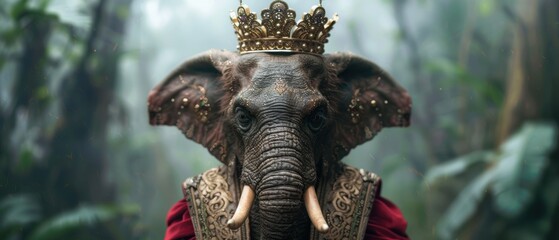 Majestic Elephant in Royal Crown and Attire