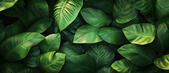 Lush green foliage with overlapping leaves creating a textured background.