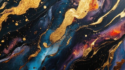 Beautiful abstract pattern symbolizing wealth, with gold trails and luxurious textures swirling against a dynamic, colorful backdrop