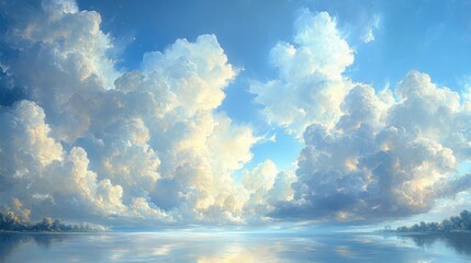 Fluffy clouds over calm ocean during daytime