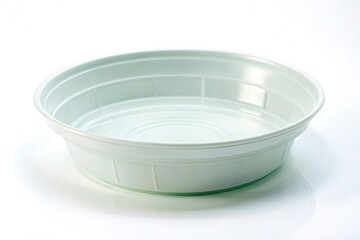 Plastic plant saucer on white background bird eye view