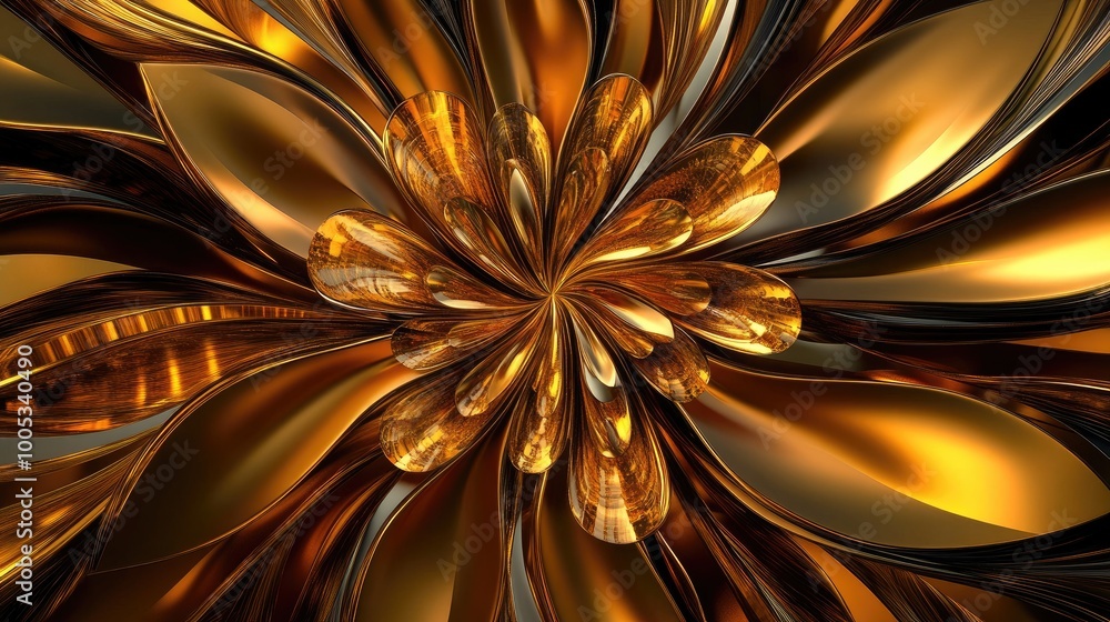 Poster mesmerizing abstract design with rich, golden elements forming a luxurious pattern on a vibrant dyna
