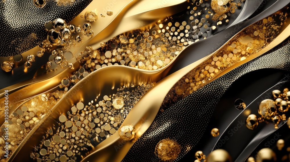 Poster mesmerizing abstract design with rich, golden elements forming a luxurious pattern on a vibrant dyna
