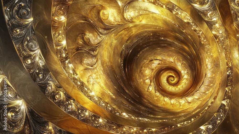 Poster mesmerizing golden swirls and luxurious patterns forming an abstract representation of wealth on a d