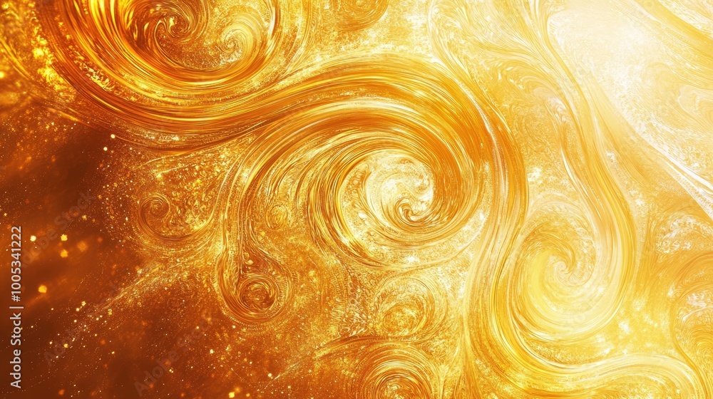 Poster mesmerizing golden swirls and luxurious patterns forming an abstract representation of wealth on a d