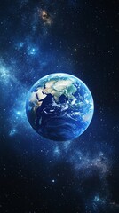 A detailed view of planet Earth in space with a view of the Milky Way galaxy.