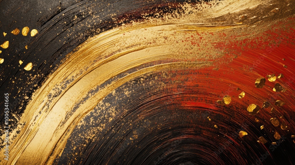 Poster mesmerizing golden trails forming an abstract pattern of wealth and success, set against a dynamic b