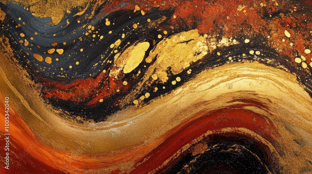 Poster mesmerizing golden trails forming an abstract pattern of wealth and success, set against a dynamic b