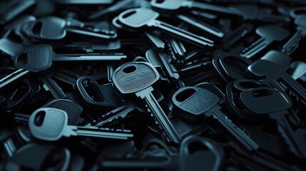 Fototapeta premium Scattered keys. Concept of privacy, problem solving, solutions and correct answer. 3d rendering. 