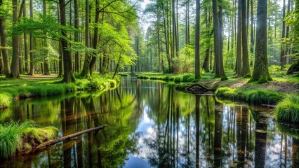 Polish part of Bialowieza Forest with tilted angle perspective