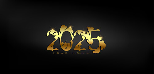 Vibrant gold Happy New Year 2025 displayed on a black background embodying the excitement of the upcoming year