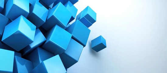 Abstract Blue Cubes Against a White Background