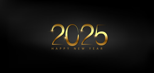 Vibrant gold Happy New Year 2025 displayed on a black background embodying the excitement of the upcoming year