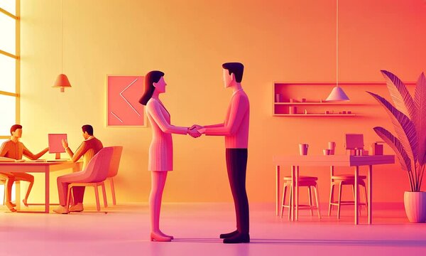 Two colleagues shaking hands at the center