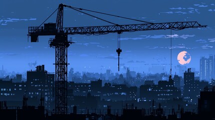 Cranes silhouetted against a night skyline.