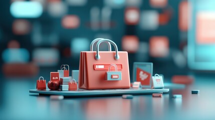 Shopping bag with accessories on a blurred digital backdrop