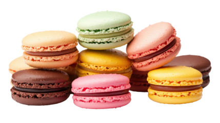 colorful macarons on transparent background