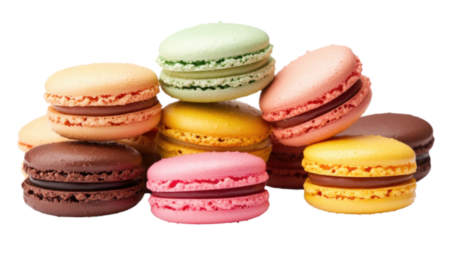 colorful macarons on transparent background