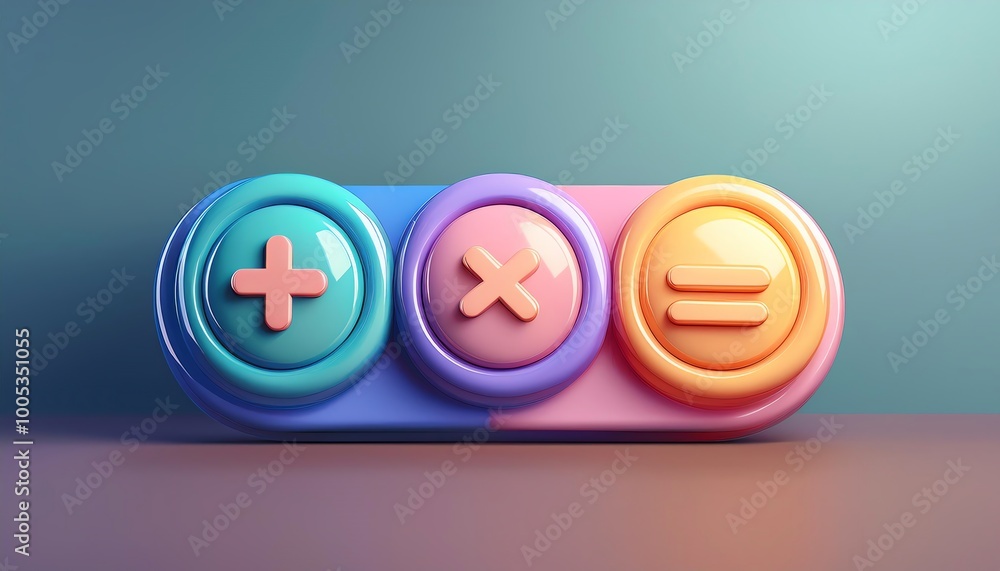 Poster a vibrant graphic featuring colorful buttons representing addition, subtraction, and multiplication 