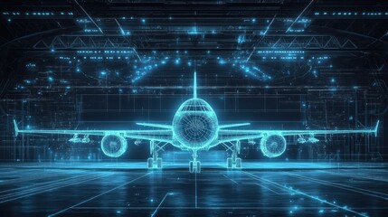 Obraz premium Digital Airplane in Hangar