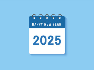 Happy new year 2025 with calendar flat icon. 2025 calendar blue icon. Greeting card design