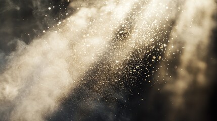Obraz premium Ethereal rays of light illuminating floating dust particles in a dark background.