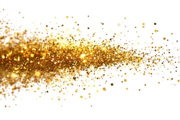 Explosion metallic gold glitter sparkle bokeh isolated white background decoration. Golden Glitter powder spark blink celebrate, with generative ai