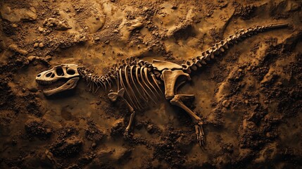 Obraz premium Ancient animal dinosaur fossil skeleton on the ground