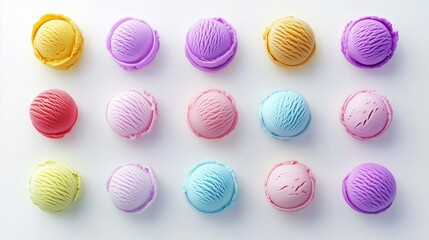 Assorted ice cream scoop colorful fruity flavor pattern