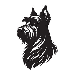Scottish Terrier Dog Face Clipart Design - Dog Head Logo - Scottish Terrier Vector illustration in black and white